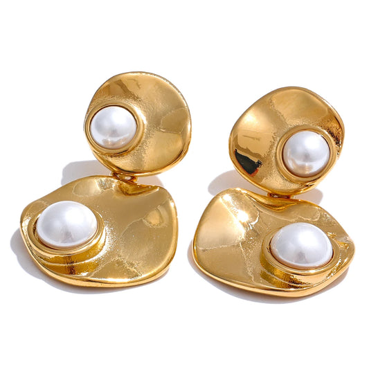 Elegant Gold Plated Round Pearl Earrings – Tarnish-Free Drop Style