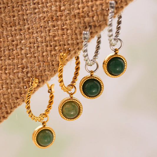 Green Agate Drop Earrings – 18K Gold Plated Stainless Steel