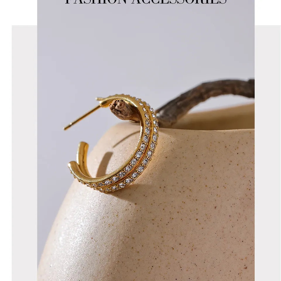 High Quality Shiny Inlaid Cubic Zirconia Stainless Steel Fashion Earrings Waterproof Jewelry