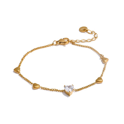 Zirconia Heart Anklet – Gold Plated Stainless Steel