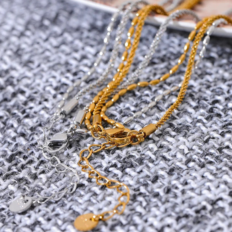 Chic Beaded Double Layer Necklace – Gold Stainless Steel Collar