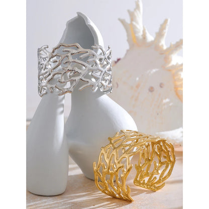 Twig Hollow Wide Cuff – Gold Plated Stainless Steel Statement Bracelet