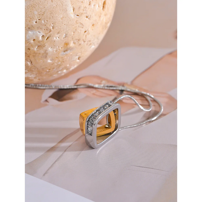Double Layered Square Pendant Necklace – Gold 316L Stainless Steel