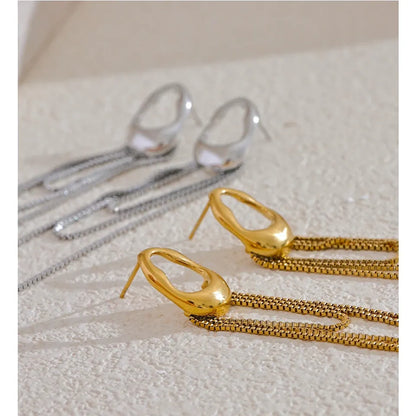 316L Stainless Steel Geometric Tassel Chain Drop Dangle Earrings for Women - Popular Waterproof Jewelry