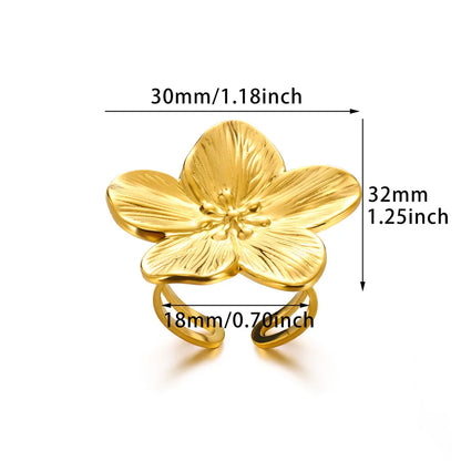 Luxe Jewels Elegant 18K Gold Plated Stainless Steel Flower Ring - Waterproof Tarnish Free Jewellery