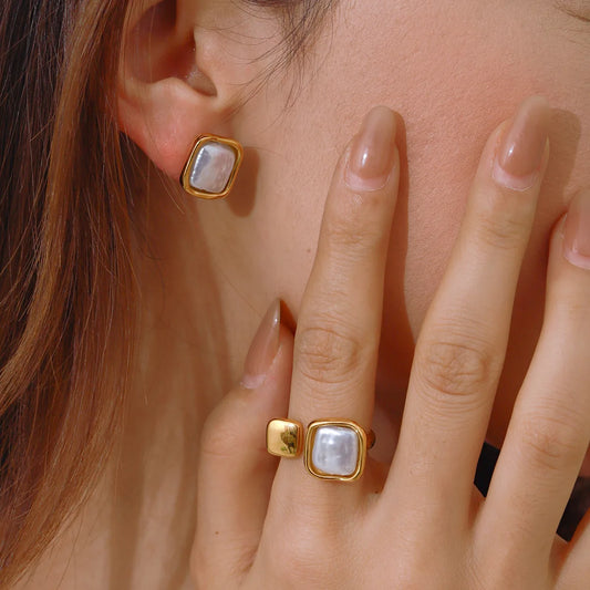 Elegant Square Pearl Earrings Stainless Steel 18K PVD Plated Waterproof 2025