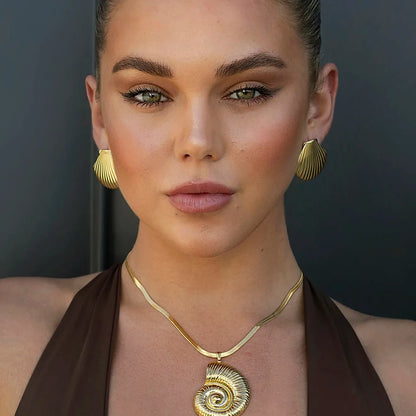 Bold Textured Shell Stud Earrings – 18K Gold Plated