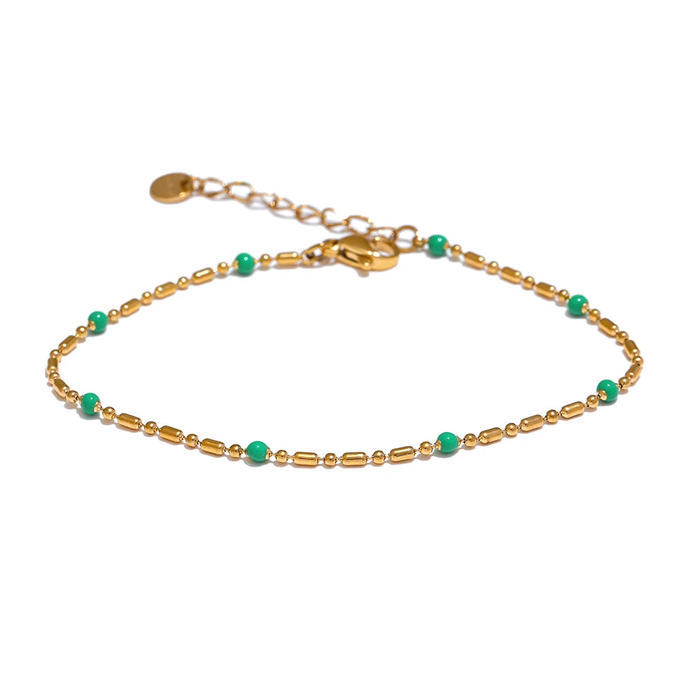 Colorful Enamel Bead Bracelet – 18K Gold Plated Stainless Steel