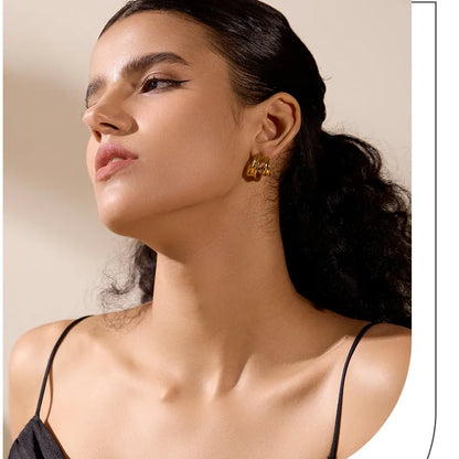 Waterproof Stainless Steel Geometric Huggie Earrings for Women - 18K Gold PVD Plated Jewelry