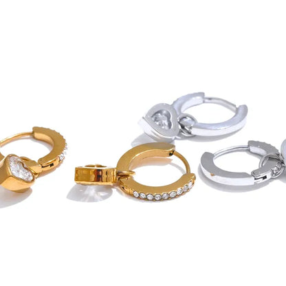 18K Gold Plated Cubic Zirconia Heart Love Drop Small Hoop Earrings for Women - High Quality Exquisite Jewelry