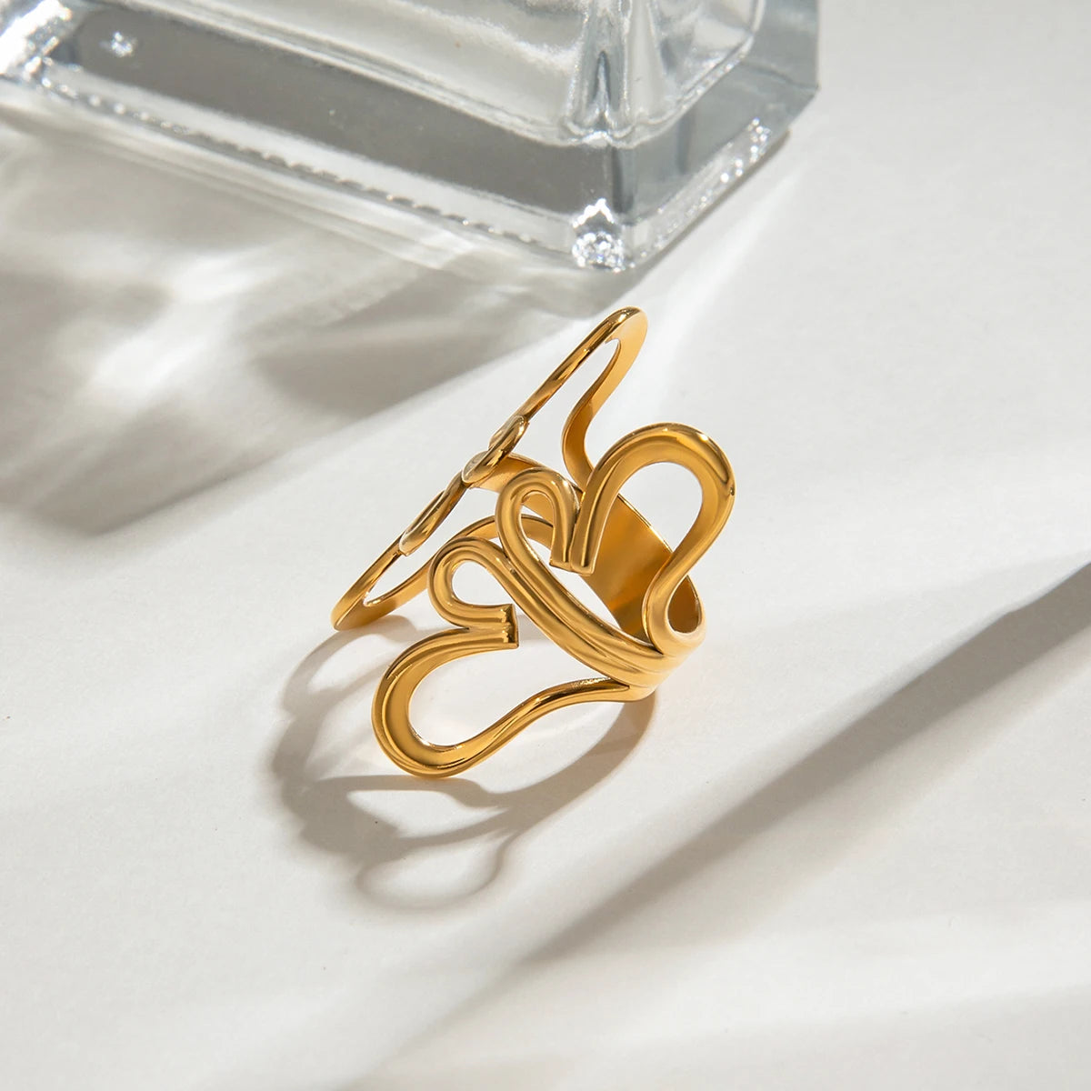 Flower Hollow Adjustable Open Ring 18K PVD Plated Simple Sleek Ring