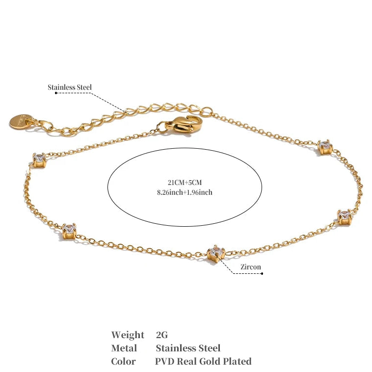 Cubic Zirconia Jewelry Set – Stainless Steel Necklace - Bracelet & Anklet
