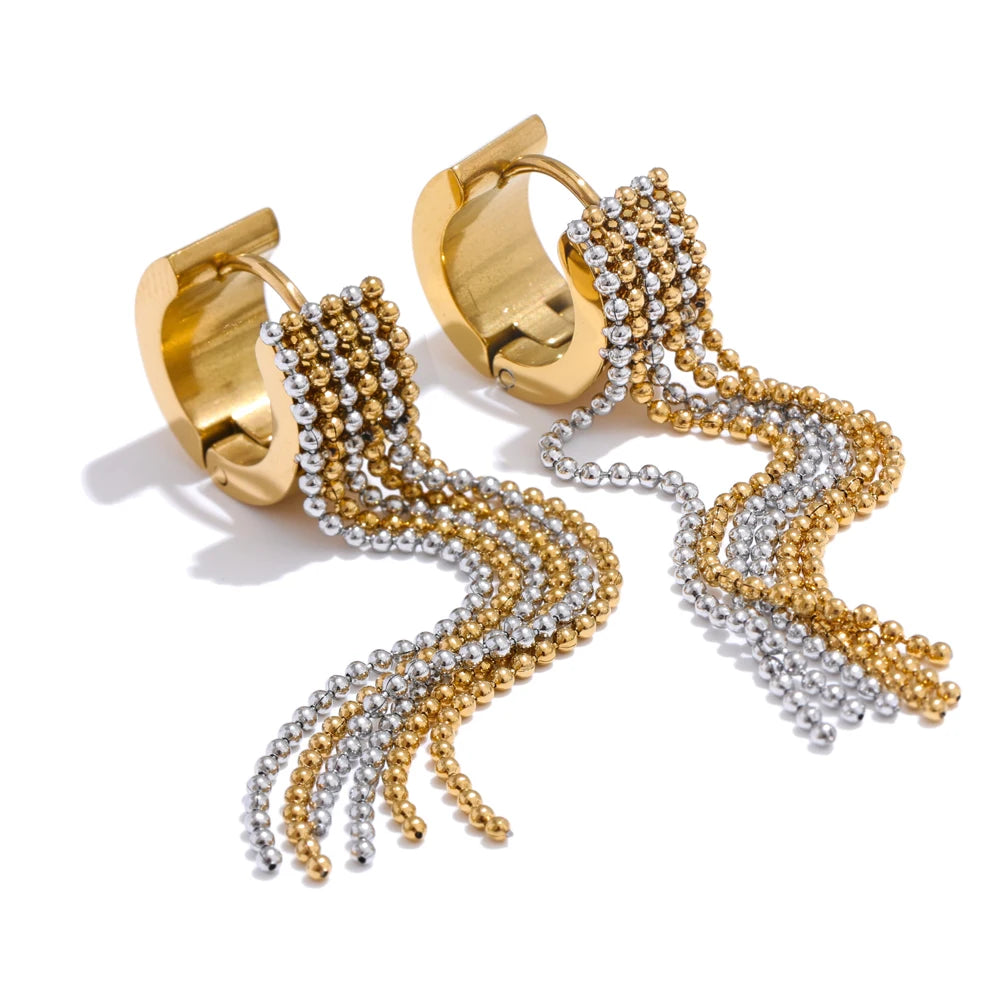 Stainless Steel Tassel Long Chain Drop Dangle Earrings Trendy Waterproof Jewelry