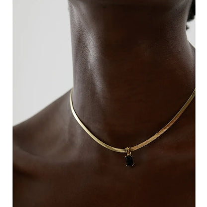 Geometric Square CZ Drop Snake Necklace – Waterproof Gold-Plated