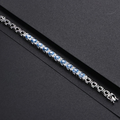 Luxe Jewels 925 Silver Jewelry Original 1 Carat Lab Gemstones Blue Spinel Sapphire Pink Corundum Bracelet Tennis Bracelets