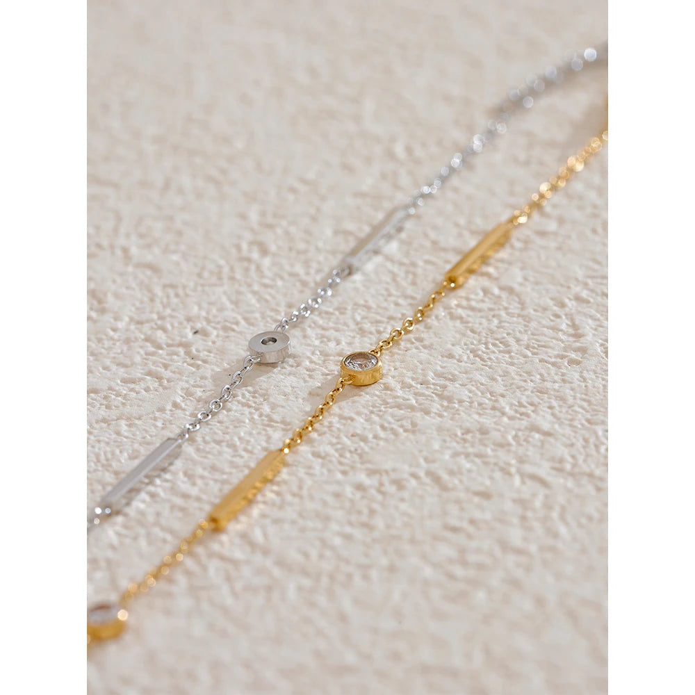 Zircon Thin Chain Charm Bracelet – 316L Stainless Steel