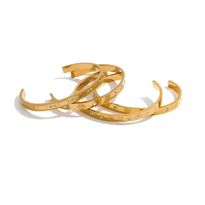 Ocean Elements Cuff Bracelet – 18K Gold Plated Stainless Steel 61mm