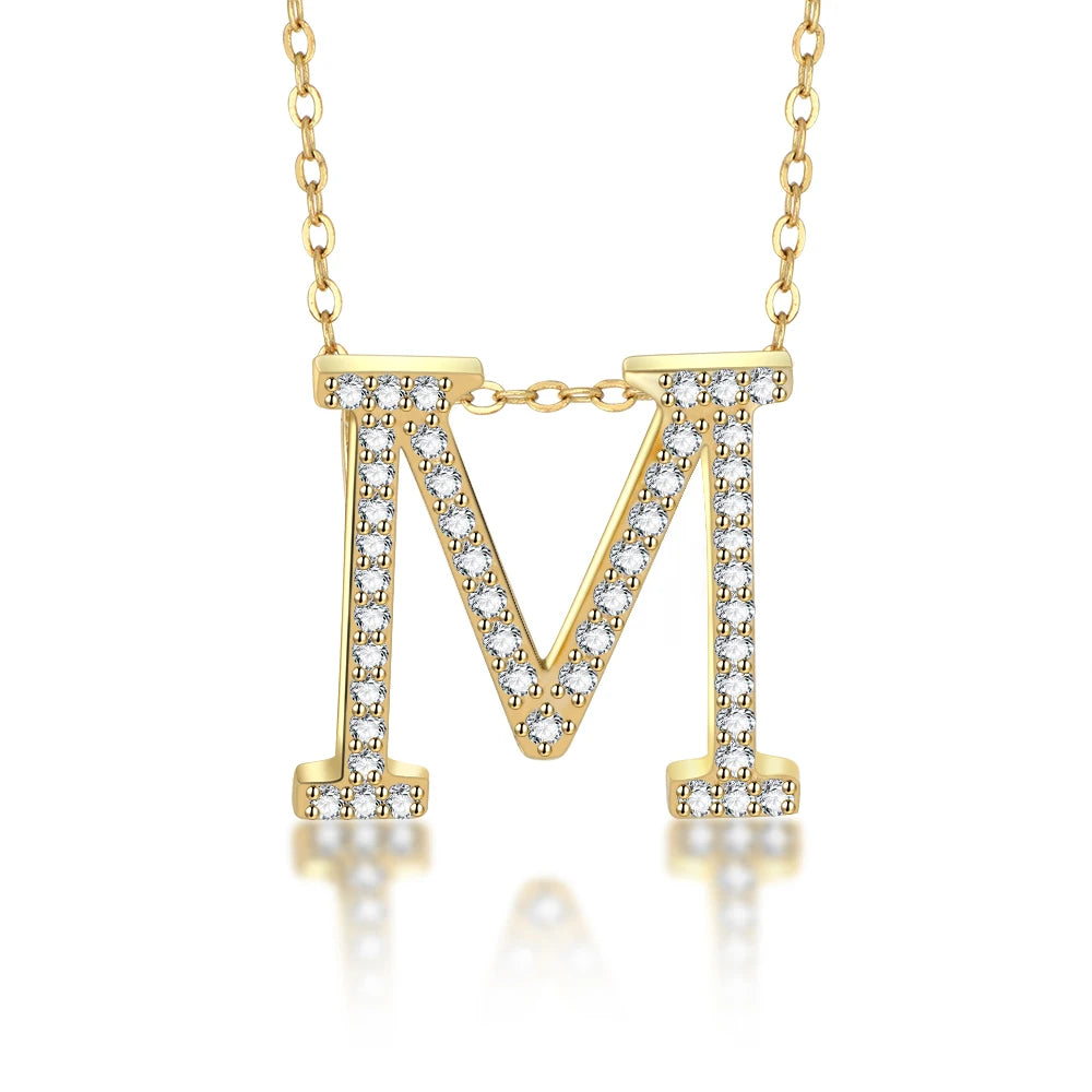 925 Sterling Silver Moissanite English Letter Pendant Necklace Jewelry With Chains