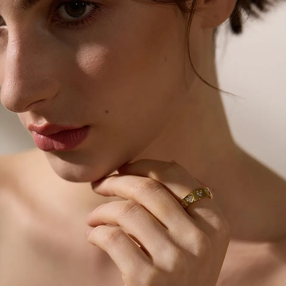 Luxe Jewels Cubic Zirconia Heart Ring – PVD Gold Plated Stainless Steel Jewelry