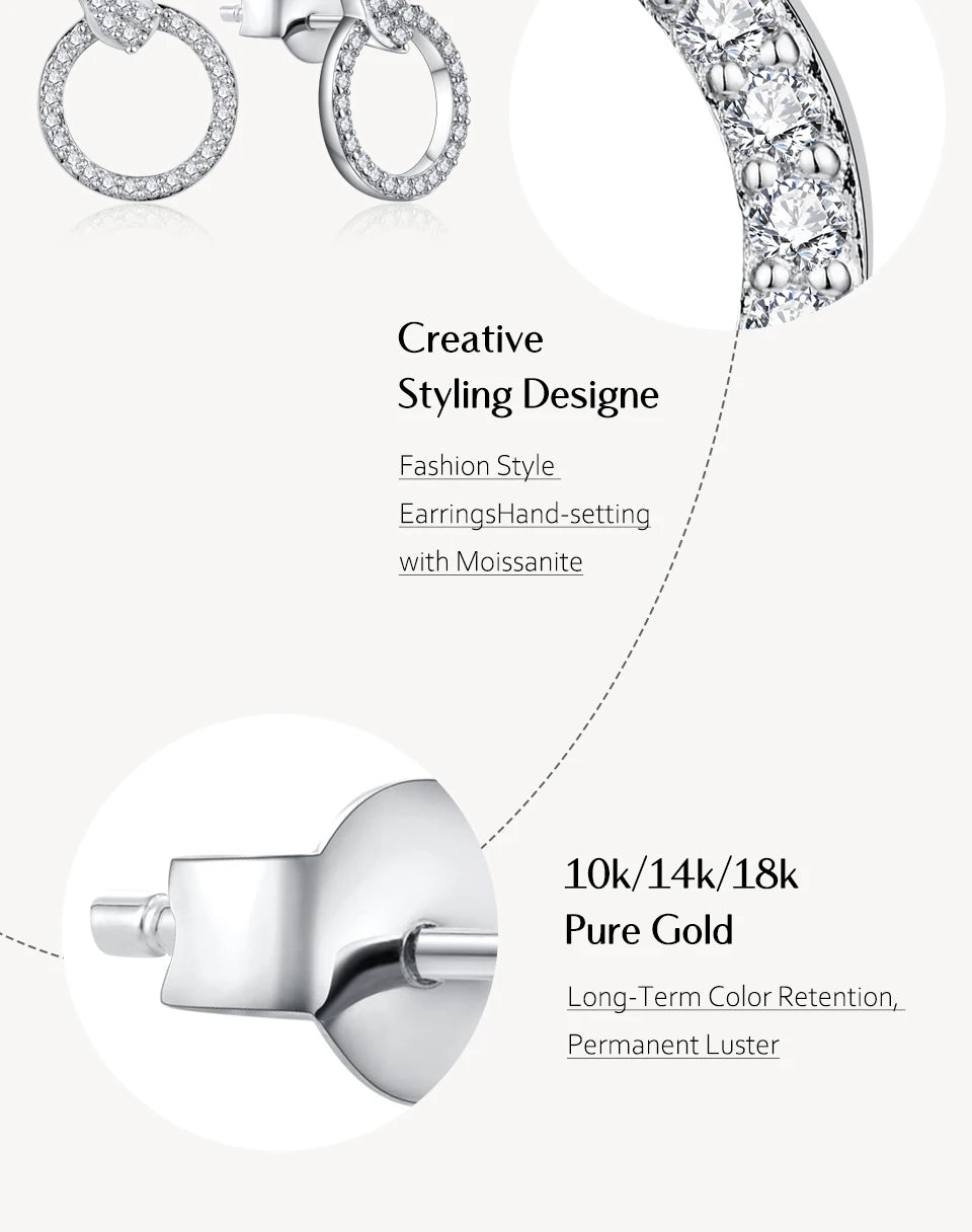 Moissanite Stud Earrings for Women - 925 Sterling Silver