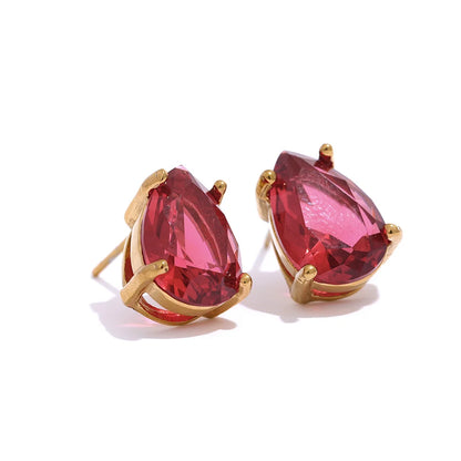 Water Drop CZ Stud Earrings – 18K PVD Gold Plated Tarnish Free Jewelry