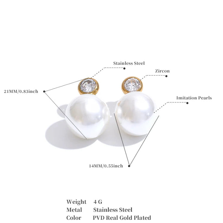Korean Style Imitation Pearls Zircon Round Classic Daily Stud Earrings Women Stainless Steel - Charm Fashion Jewelry