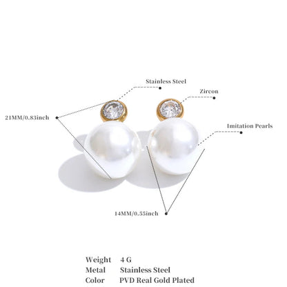 Korean Style Imitation Pearls Zircon Round Classic Daily Stud Earrings Women Stainless Steel - Charm Fashion Jewelry