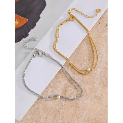 Layered Pearl Anklet – Gold & Platinum Plated Fashion Jewelry