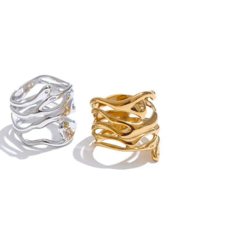 Luxe Jewels 316L Stainless Steel Layered Hollow Ring – 18K PVD Gold Plated Jewelry