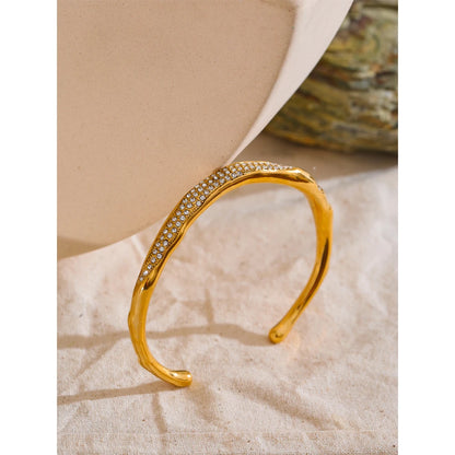 62mm CZ Open Cuff Bracelet – 18K Real Gold Plated Stainless Steel Waterproof Bracaelet