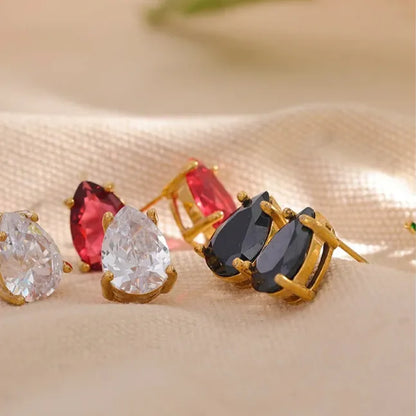Water Drop CZ Stud Earrings – 18K PVD Gold Plated Tarnish Free Jewelry