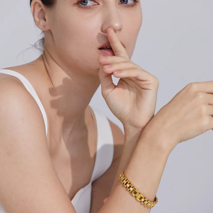 18cm Pearl / Cuban Zirconia Bracelet – 18K Gold Plated Stainless Steel Waterproof Jewellery