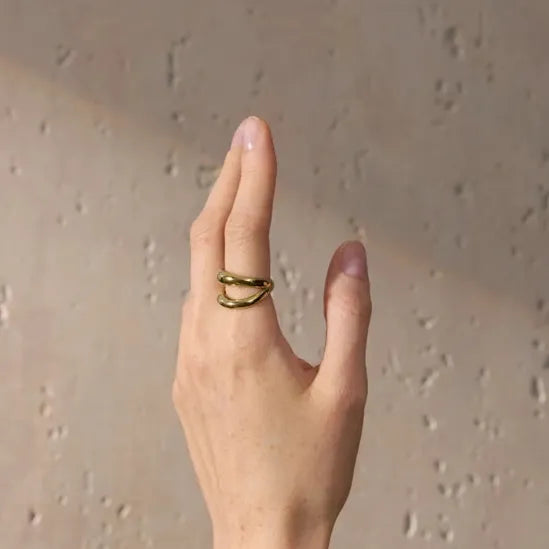 Luxe Jewels Stainless Steel Double Layer Cast Ring - 18K Real Gold Plated Waterproof Jewellery