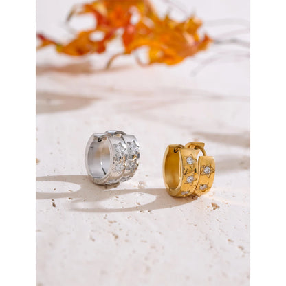 16mm Zirconia Star Round Daily Hoop Earrings for Women Hypoallergenic Stainless Steel High Quality Chic Jewelry