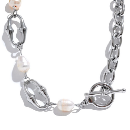 Natural Pearl Toggle Bracelet – 316L Stainless Steel, Waterproof