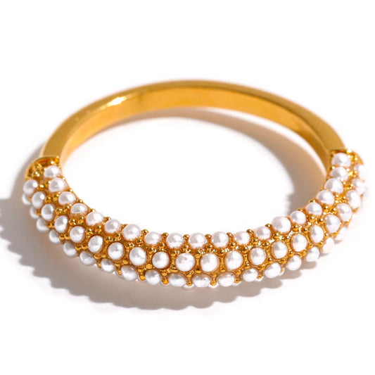 Luxe Jewels Elegant Pearls Stainless Steel Ring - 18K Gold Plated Jewelry