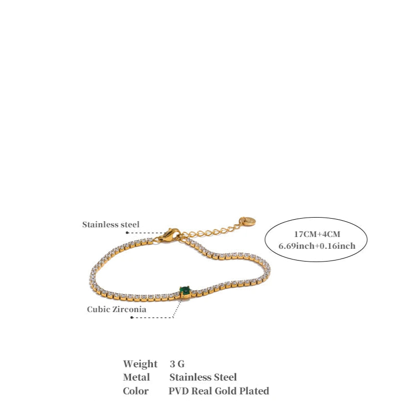 2MM Cubic Zirconia Charm Bracelet – 18K Gold Plated Stainless Steel