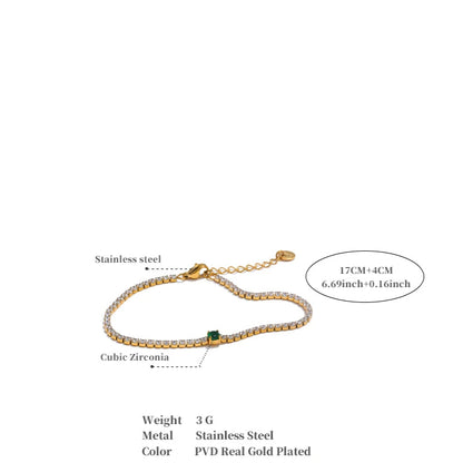 2MM Cubic Zirconia Charm Bracelet – 18K Gold Plated Stainless Steel