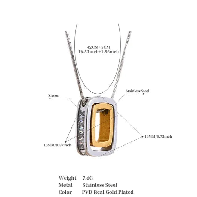 Double Layered Square Pendant Necklace – Gold 316L Stainless Steel