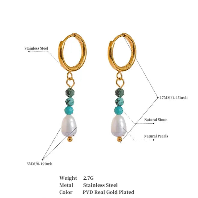 Freshwater Pearl & Stone Drop Hoop Earrings – Gold Plated