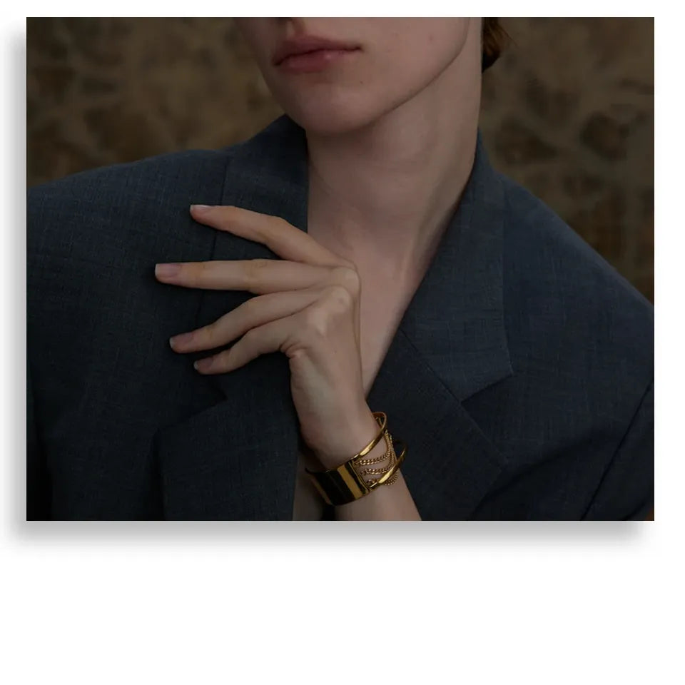 Adjustable Hollow Wide Cuff Bracelet – 18K Gold Plated Stainless Steel