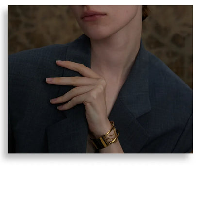 Adjustable Hollow Wide Cuff Bracelet – 18K Gold Plated Stainless Steel