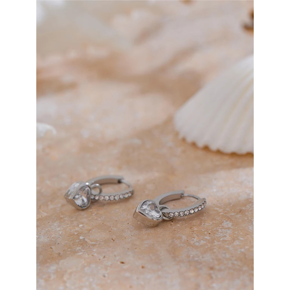 18K Gold Plated Cubic Zirconia Heart Love Drop Small Hoop Earrings for Women - High Quality Exquisite Jewelry