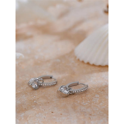 18K Gold Plated Cubic Zirconia Heart Love Drop Small Hoop Earrings for Women - High Quality Exquisite Jewelry