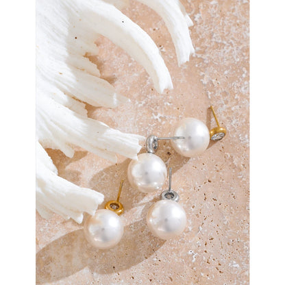 Korean Style Imitation Pearls Zircon Round Classic Daily Stud Earrings Women Stainless Steel - Charm Fashion Jewelry