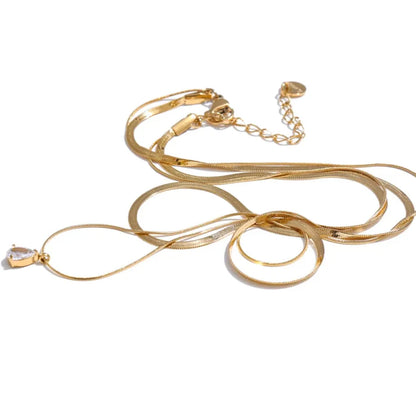 Double Layer Water Drop Pendant 18K Gold Plated Necklace