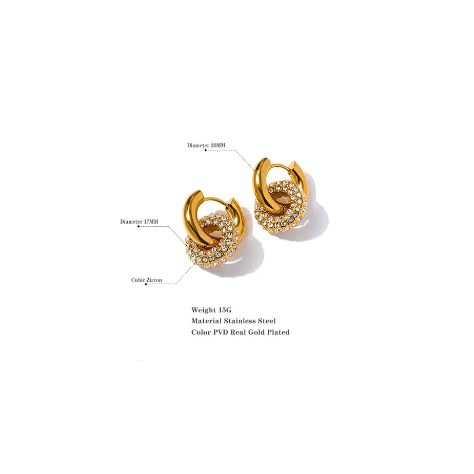 Cubic Zirconia Round Stainless Steel 18K Gold Color Huggie Hoop Earrings High Quality Jewelry