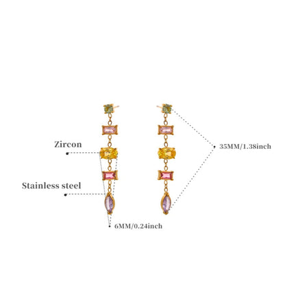 Colorful Cubic Zirconia Drop Earrings – Gold Plated, Tarnish-Free Jewelry