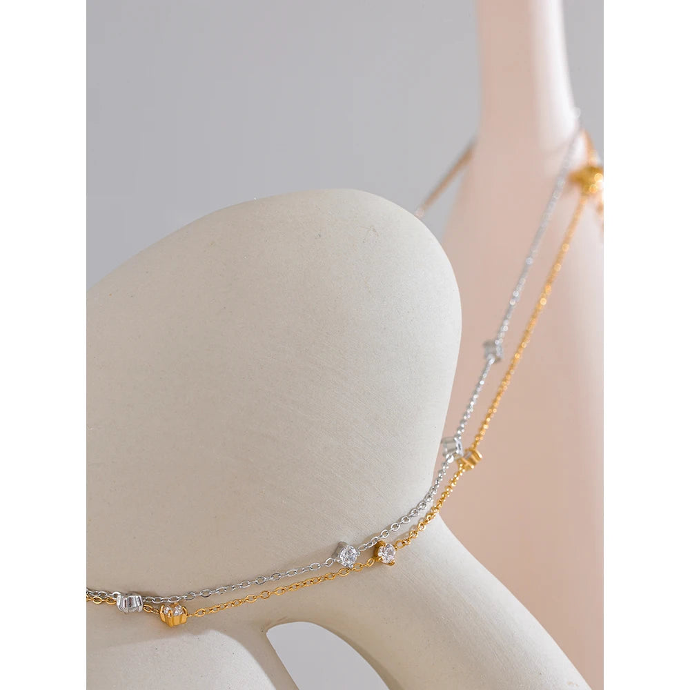 Cubic Zirconia Jewelry Set – Stainless Steel Necklace - Bracelet & Anklet