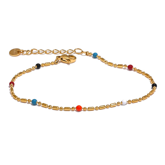 Colorful Enamel Bead Bracelet – 18K Gold Plated Stainless Steel